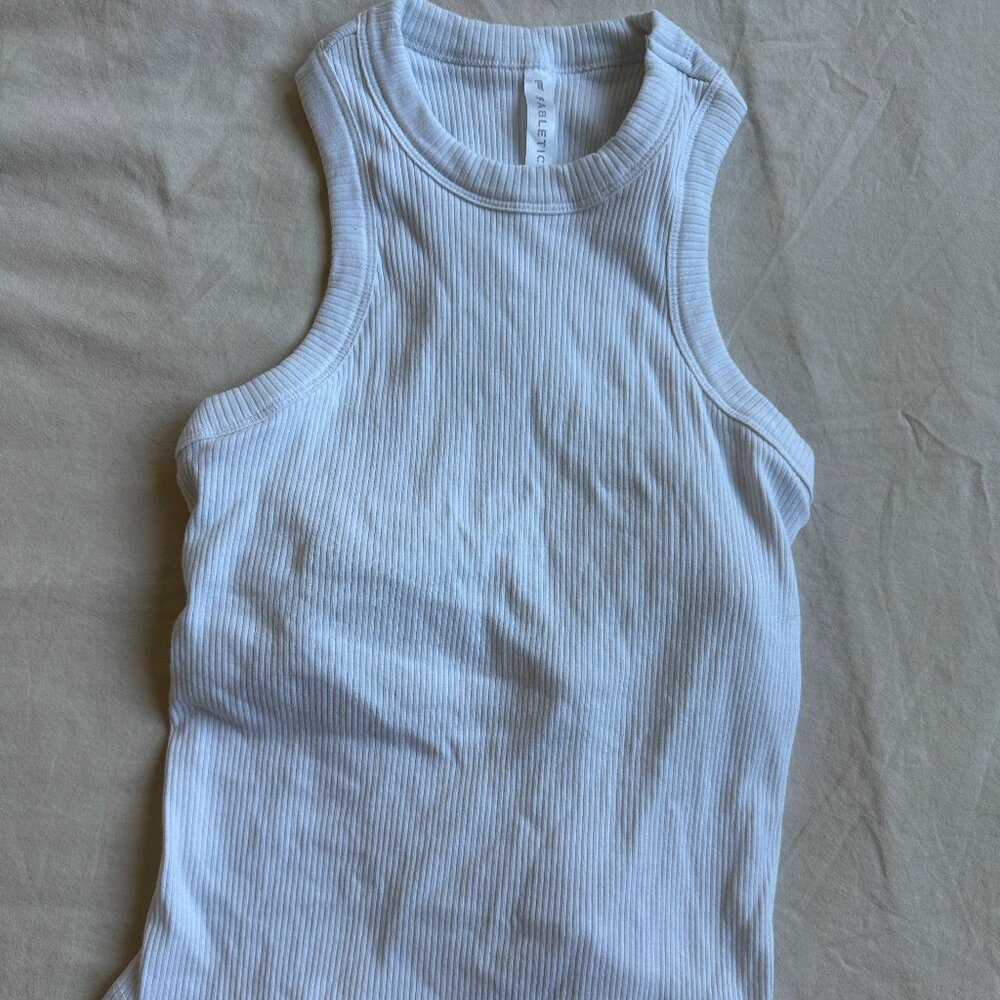 Fabletics White Racerback Tank with Built-In Bra, Size: S